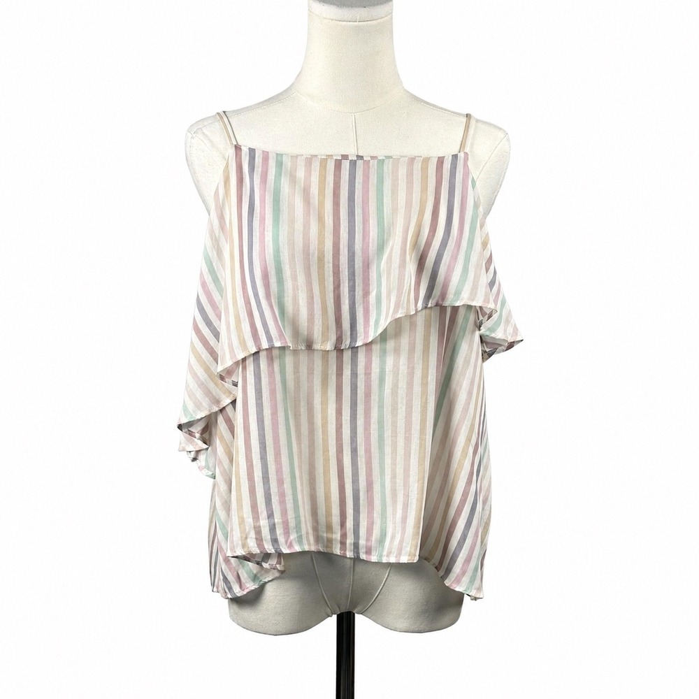 Vero Moda Women's Top Striped Layered Ruffle Pastel Multicolor Sz M Flowy Boho